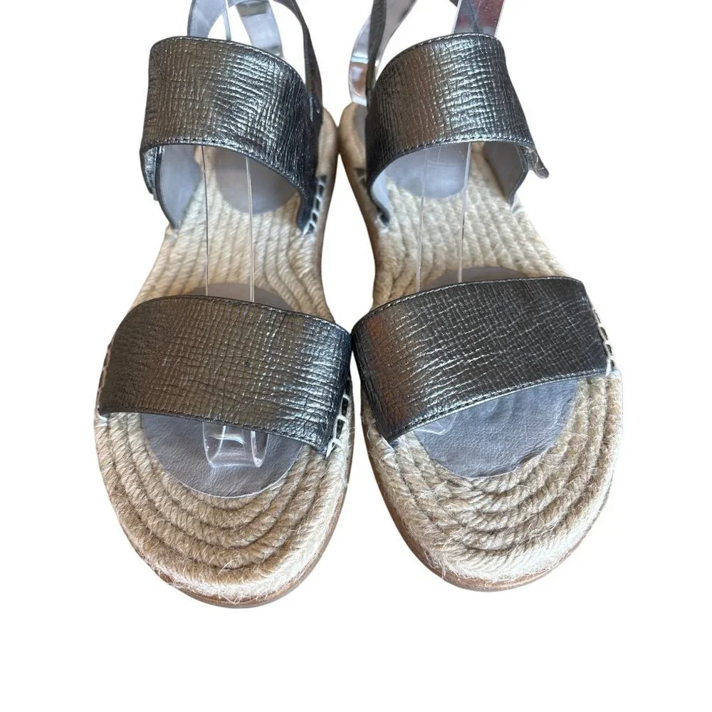 Eileen Fisher Max Metallic Leather Bronze‎ Size 8.5 Espadrille Sandal Adj Strap